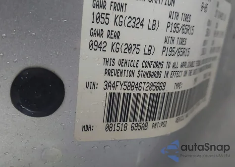 2006 Chrysler Pt Cruiser Touring из США, поврежденный, VIN 3A4FY58B46T205669